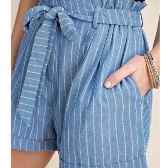 Women's BLUE PINSTRIPE SUGARBAG SHORTS - Picture 2 of 4